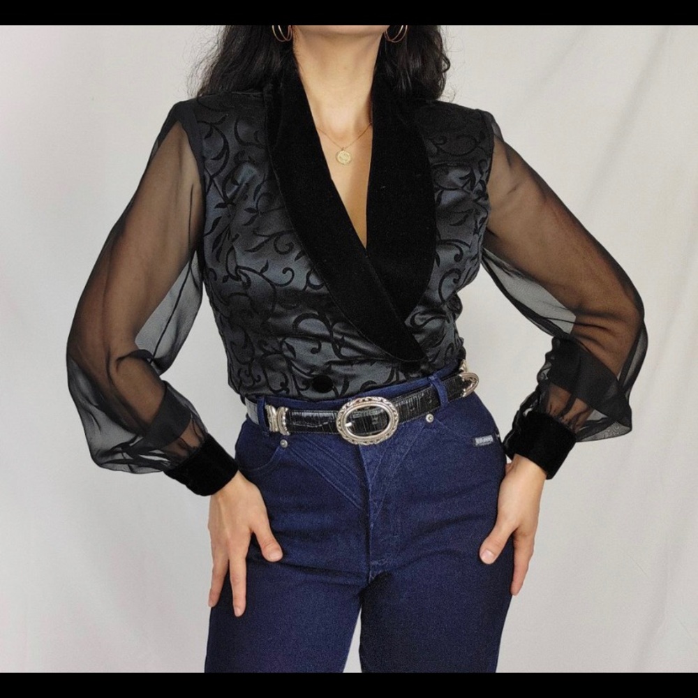 1980s vintage organza sleeves blazer SZ 10